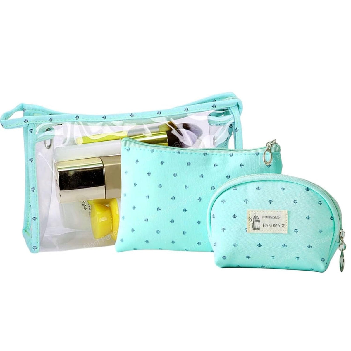 3 Pcs Cosmetic Pouch Makeup Pouch with Zipper Lock (Light Blue)