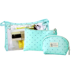3 Pcs Cosmetic Pouch Makeup Pouch with Zipper Lock (Light Blue)