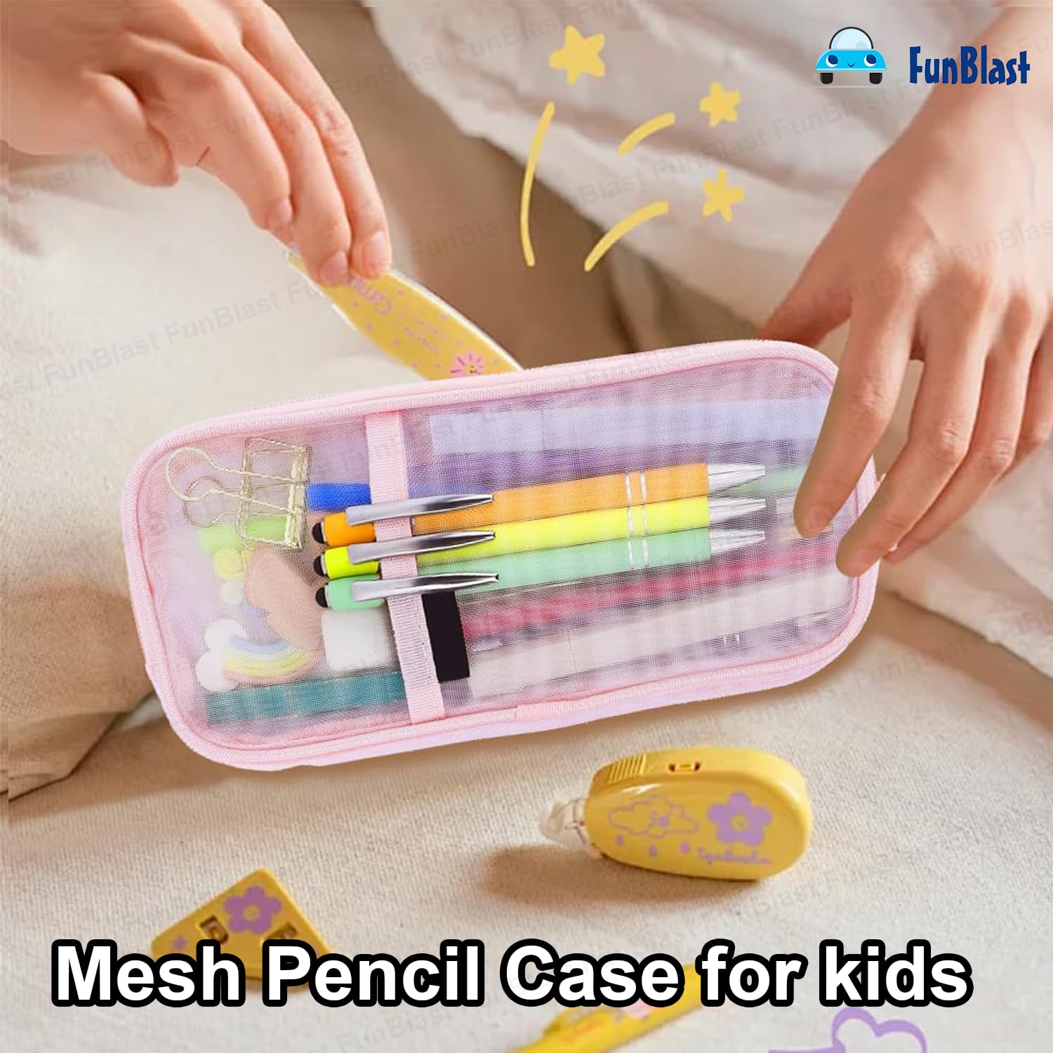 Transparent Pencil Pouch with Zipper Closure (Pink)
