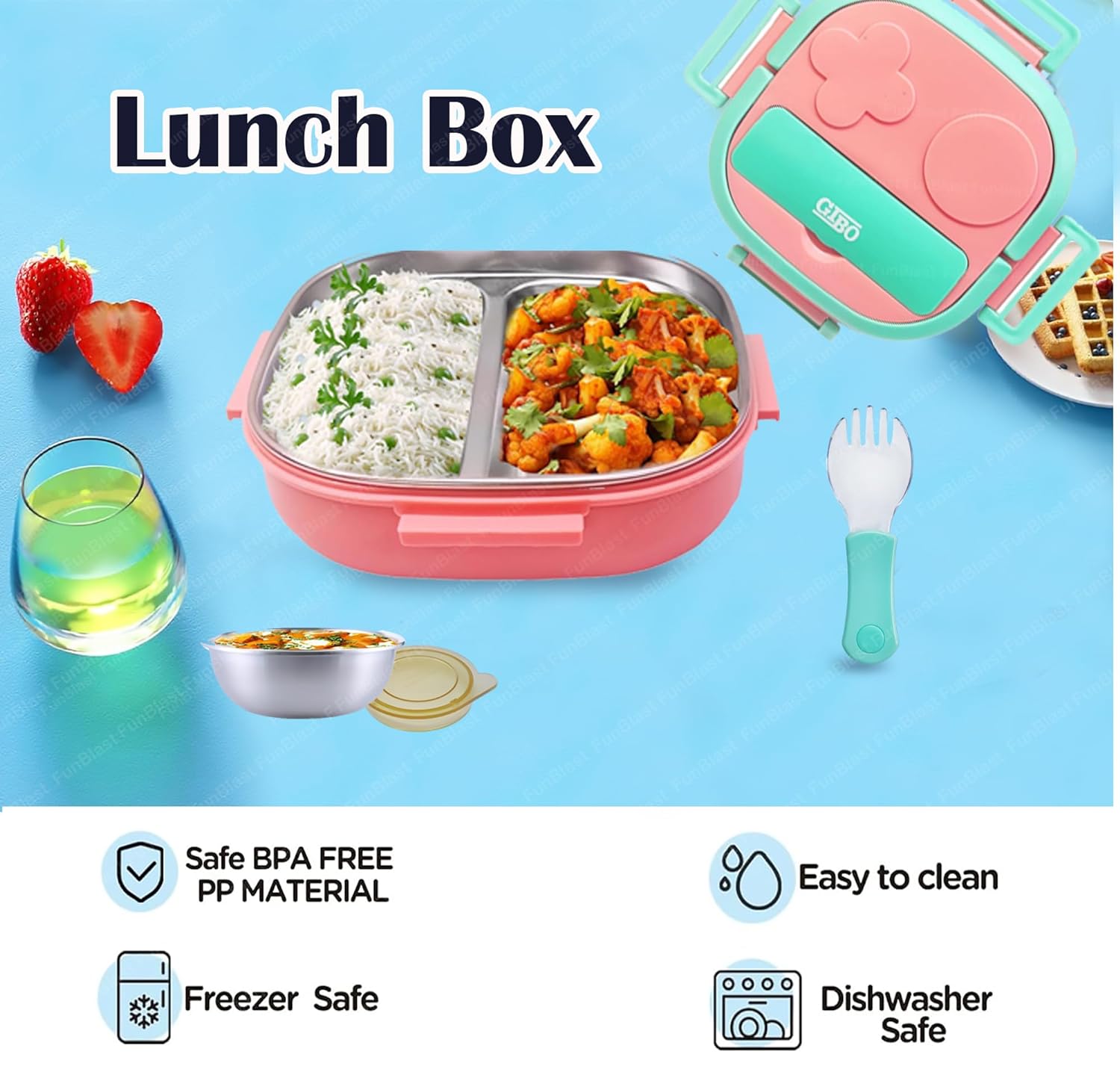Lunch Box for School Kids, Compartment Lunch Box with Stainless Steel Inner Case, SUS304 Lunch Box for Kids (850 ML)