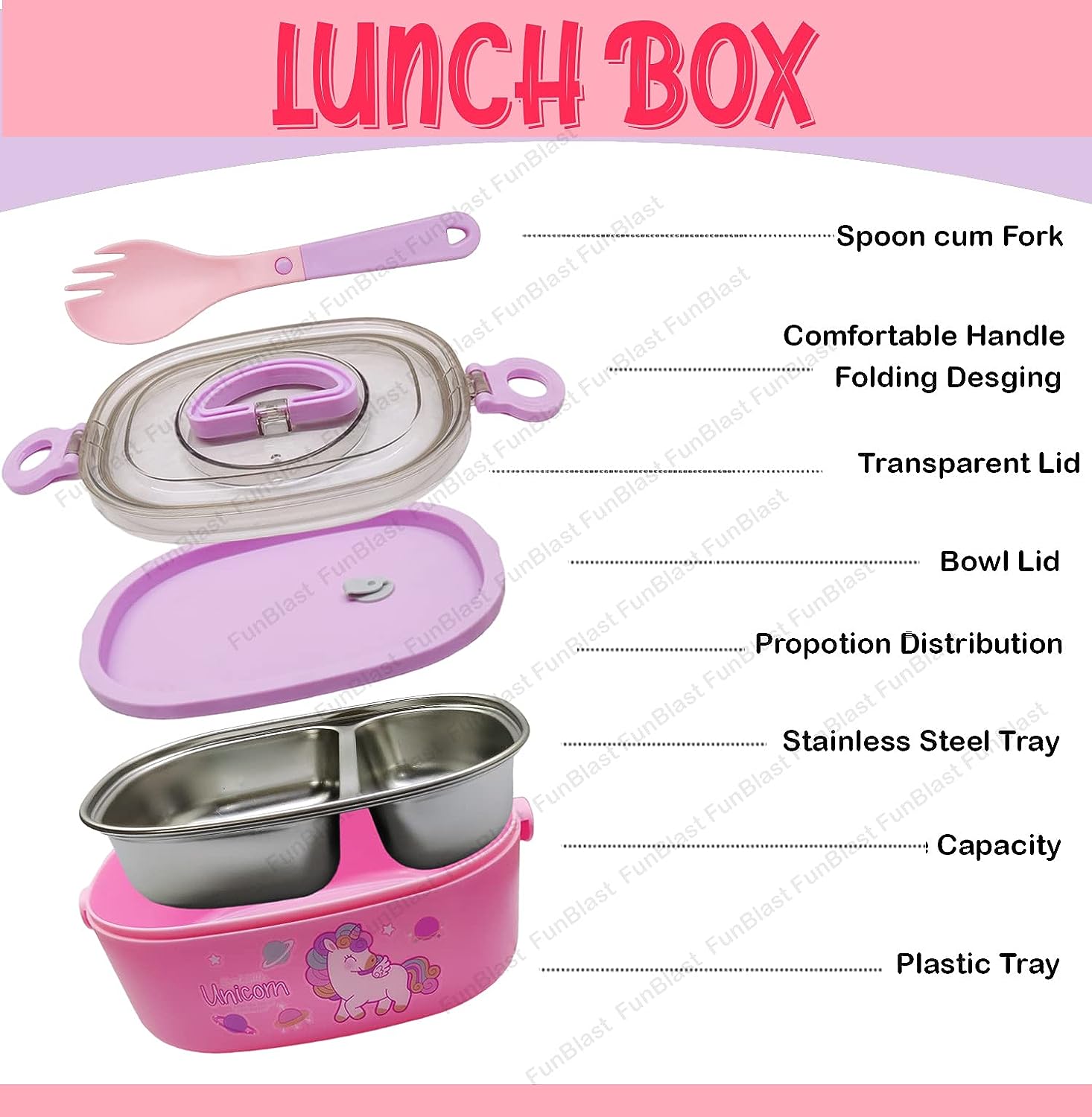 Lunch Box for School Kids – Unicorn Lunch Box with Spoon, Compartment Lunch Box, Tiffin Box for School, Lunch Box for Kids, Lunch Box Container, Lunch Box for Dry Foods