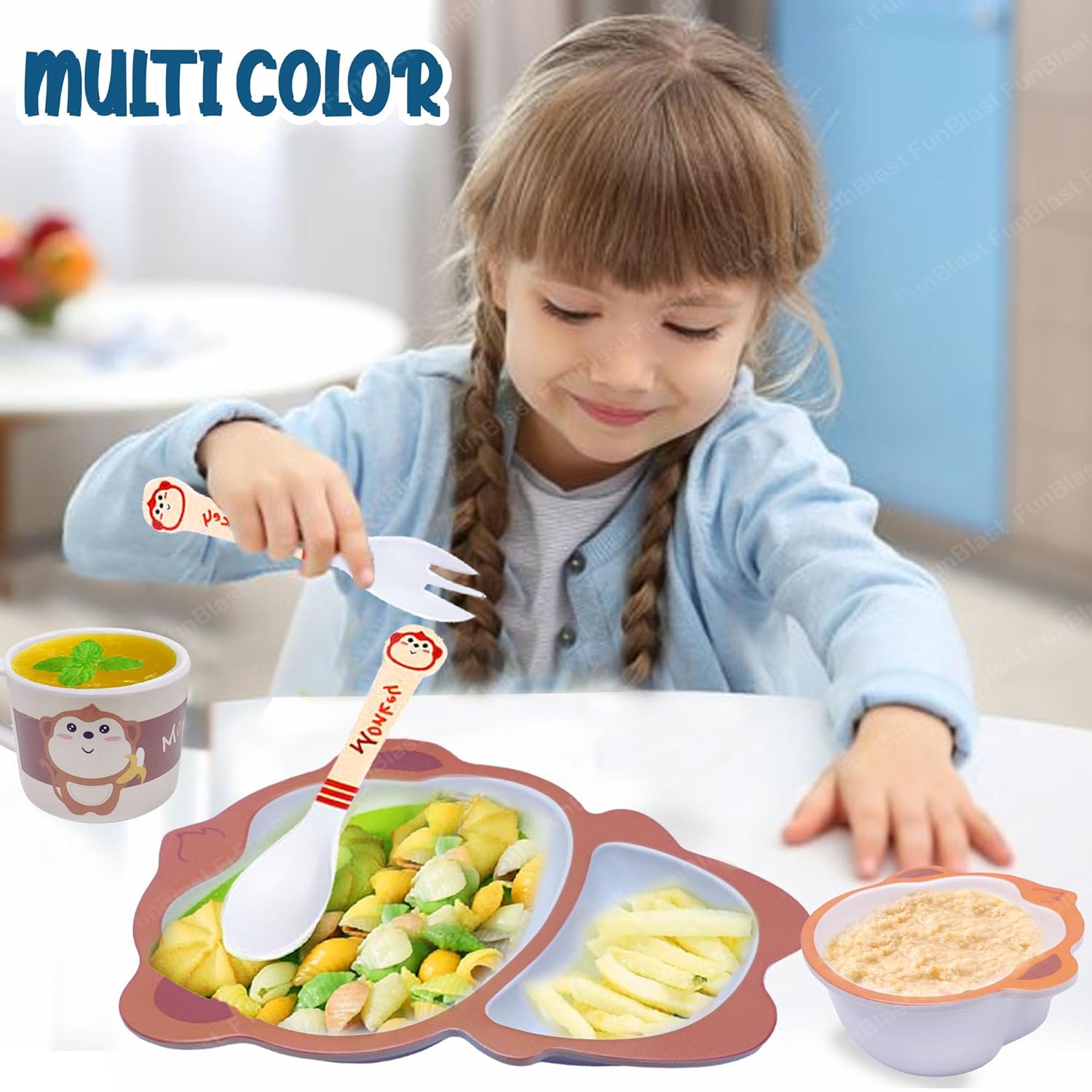 Bamboo Fibre Feeding Tableware Set for Kids – Monkey Design Bamboo