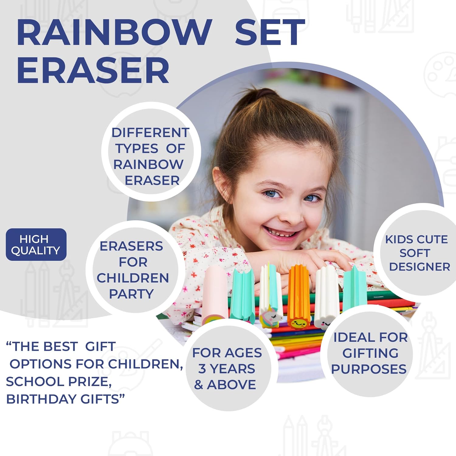 Rainbow and Unicorn Erasers for Kids – Colorful Pencil Erasers for Kids, Boys, Girls, Kawaii Erasers