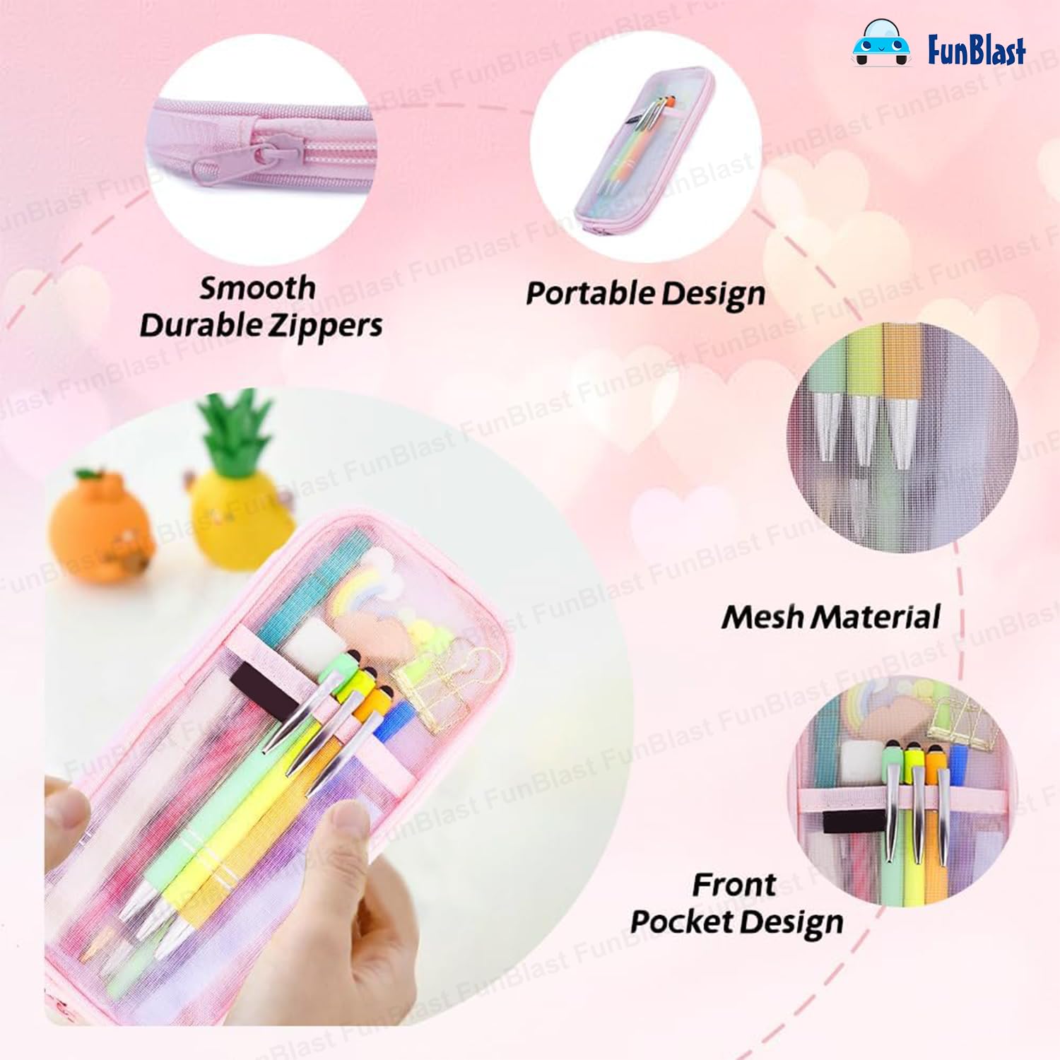 Transparent Pencil Pouch with Zipper Closure (Pink)
