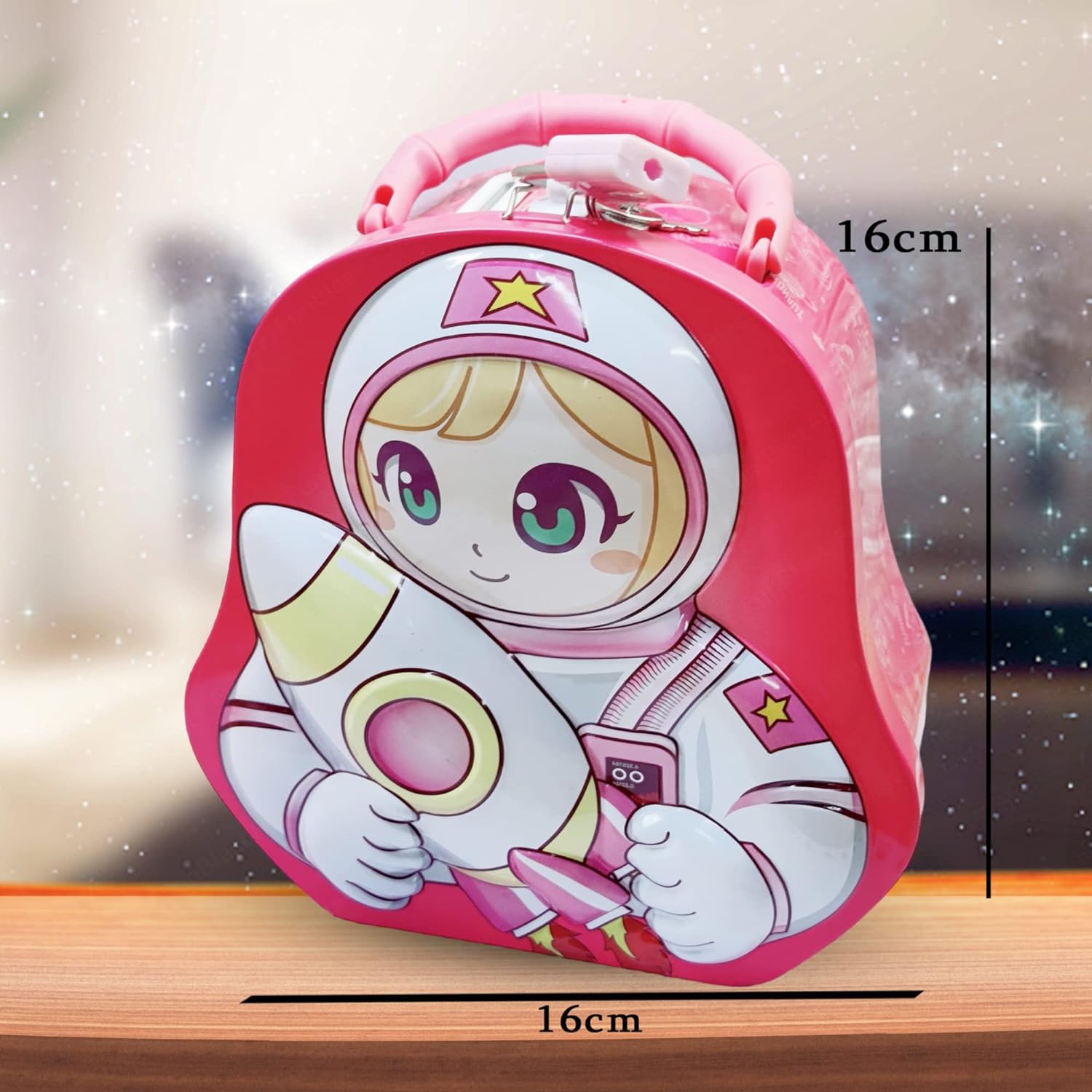 Piggy Bank for Kids – Space Theme Coin Box, Coin Bank with Lock and Key, Metal Coin Box for Kids, Money Bank, Coin Box for Girls