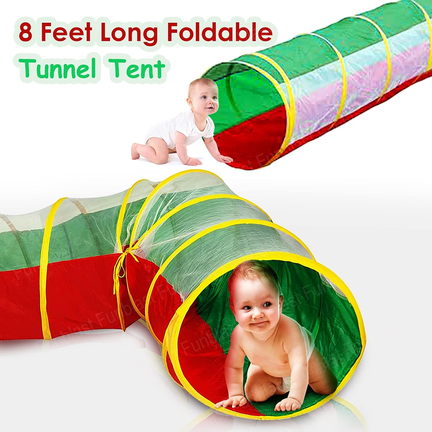 8 Feet Long Foldable Tunnel Tent for Kids, Kids Pop up Indoor & Outdoor Tunnel for Toddlers, 8 Feet Long Foldable Tunnel Tent for Kids