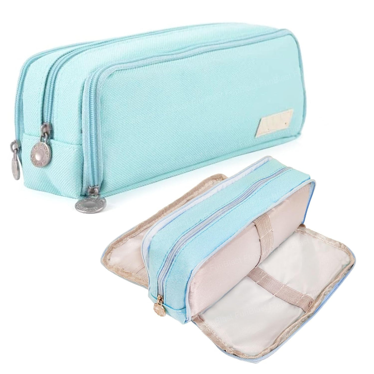 Multi-Compartment Canvas Stationery Organizer Pouch for Kids (Sky Blue)