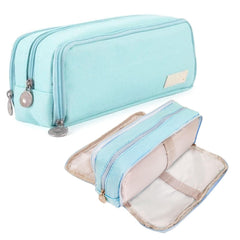 Multi-Compartment Canvas Stationery Organizer Pouch for Kids (Sky Blue)