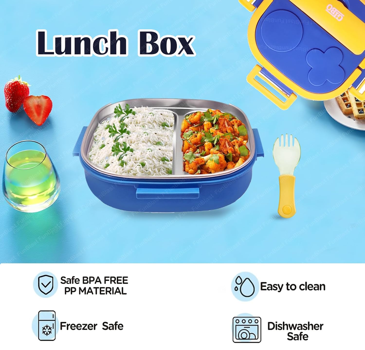 Lunch Box for School Kids, Compartment Lunch Box with Stainless Steel Inner Case, SUS304 Lunch Box for Kids (850 ML)