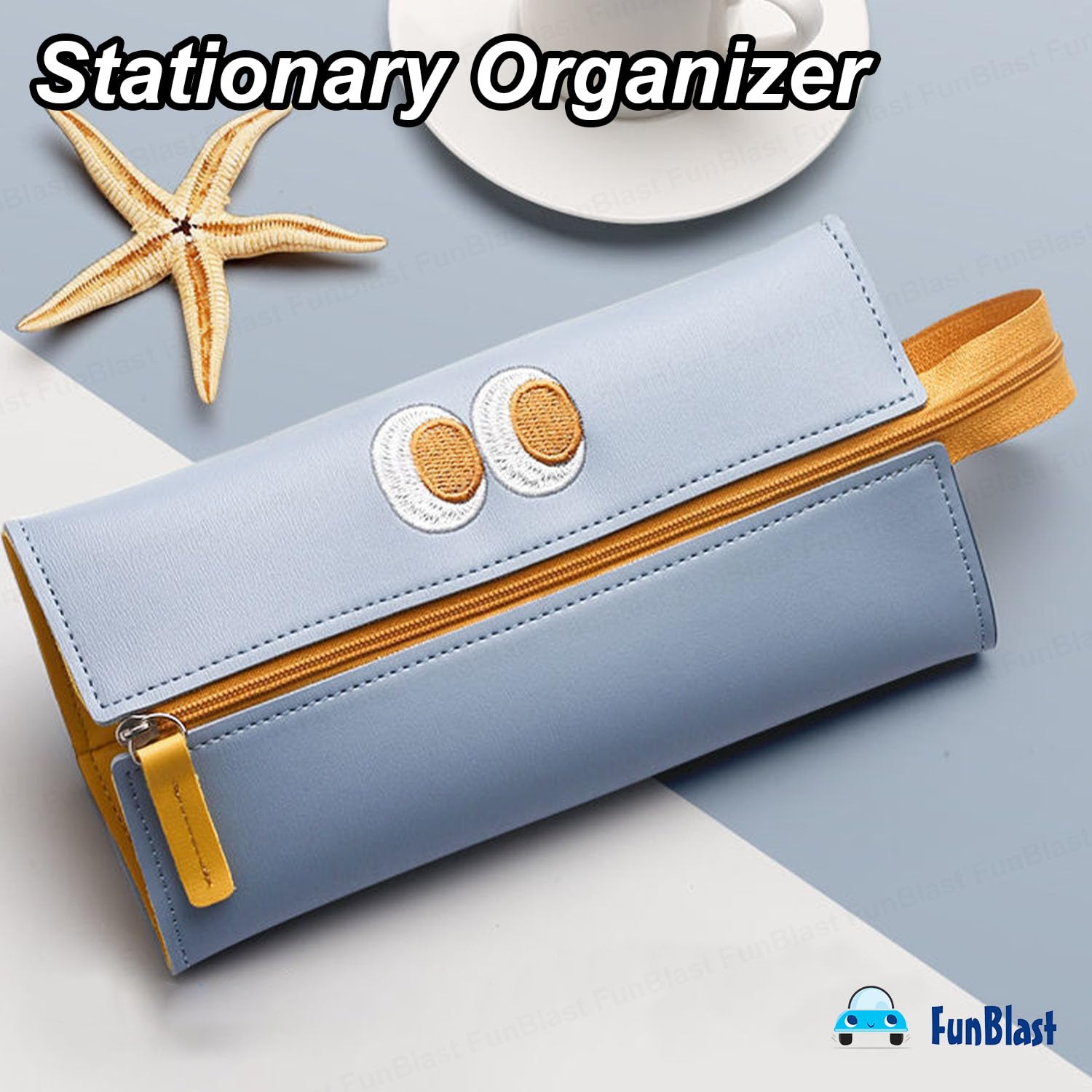 Multipurpose Zipper Pencil Pouch for Kids & College Students (Blue)