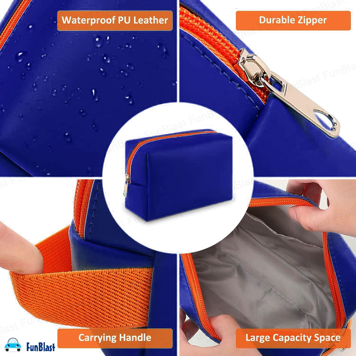 Multipurpose Cosmetic Pouch with Zipper Lock for Girls & Women (Blue)