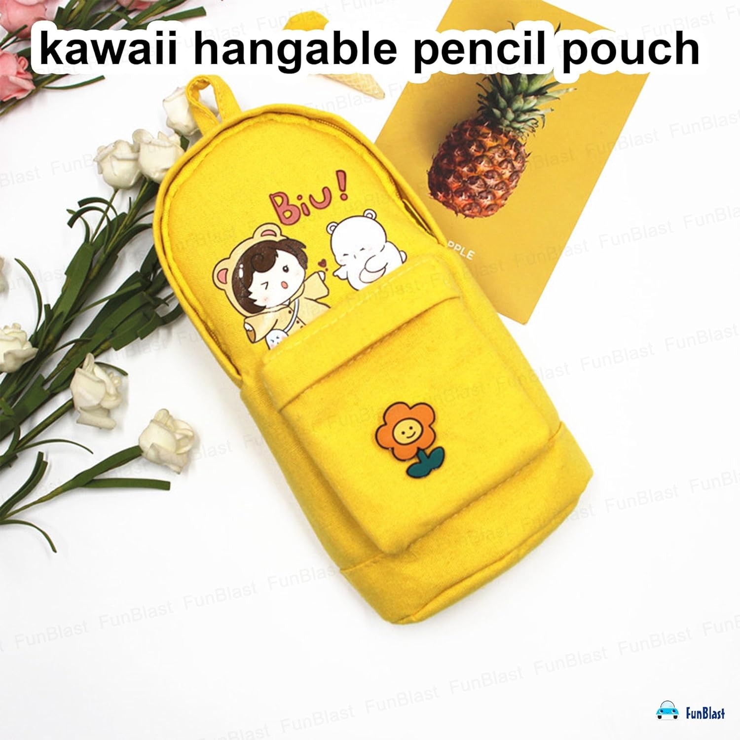 Large Capacity Hangable Pencil Pouch for Kids (Yellow)