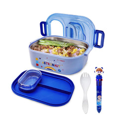 Astronaut and Space Theme Lunch Box with Spoon and 10 Color Ball Pen, Lunch Box for School Kids, SS304 Lunch Box, Air-Tight Lunch Box, Insulated Lunch Box