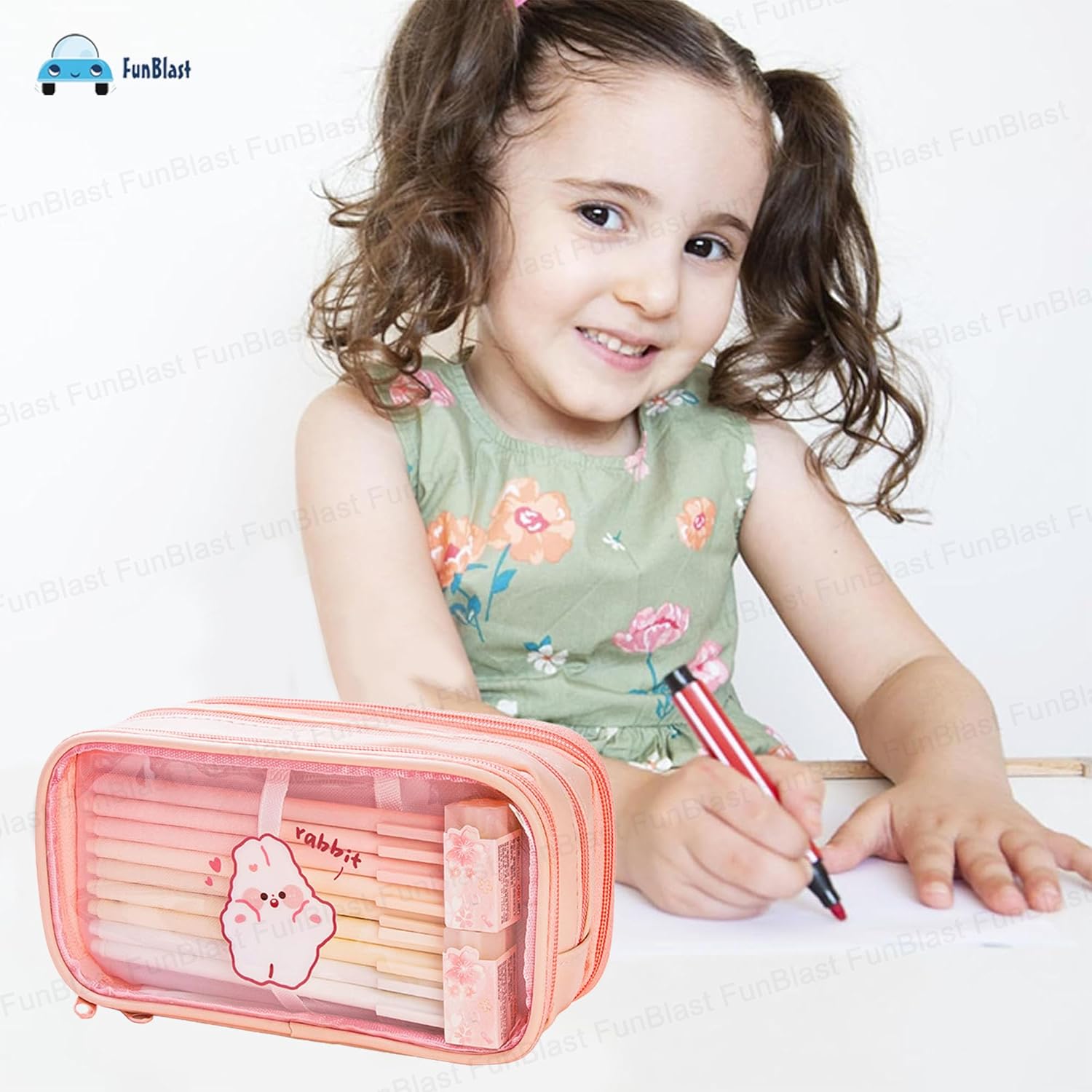Portable Pencil Pouch with Zipper Closure for Kids (Peach)