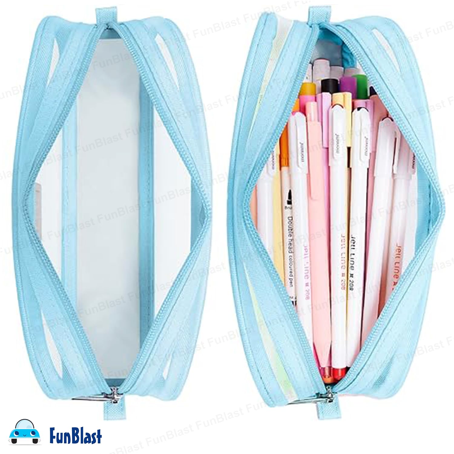 Transparent Pencil Pouch with Zipper Closure for Students (Blue)