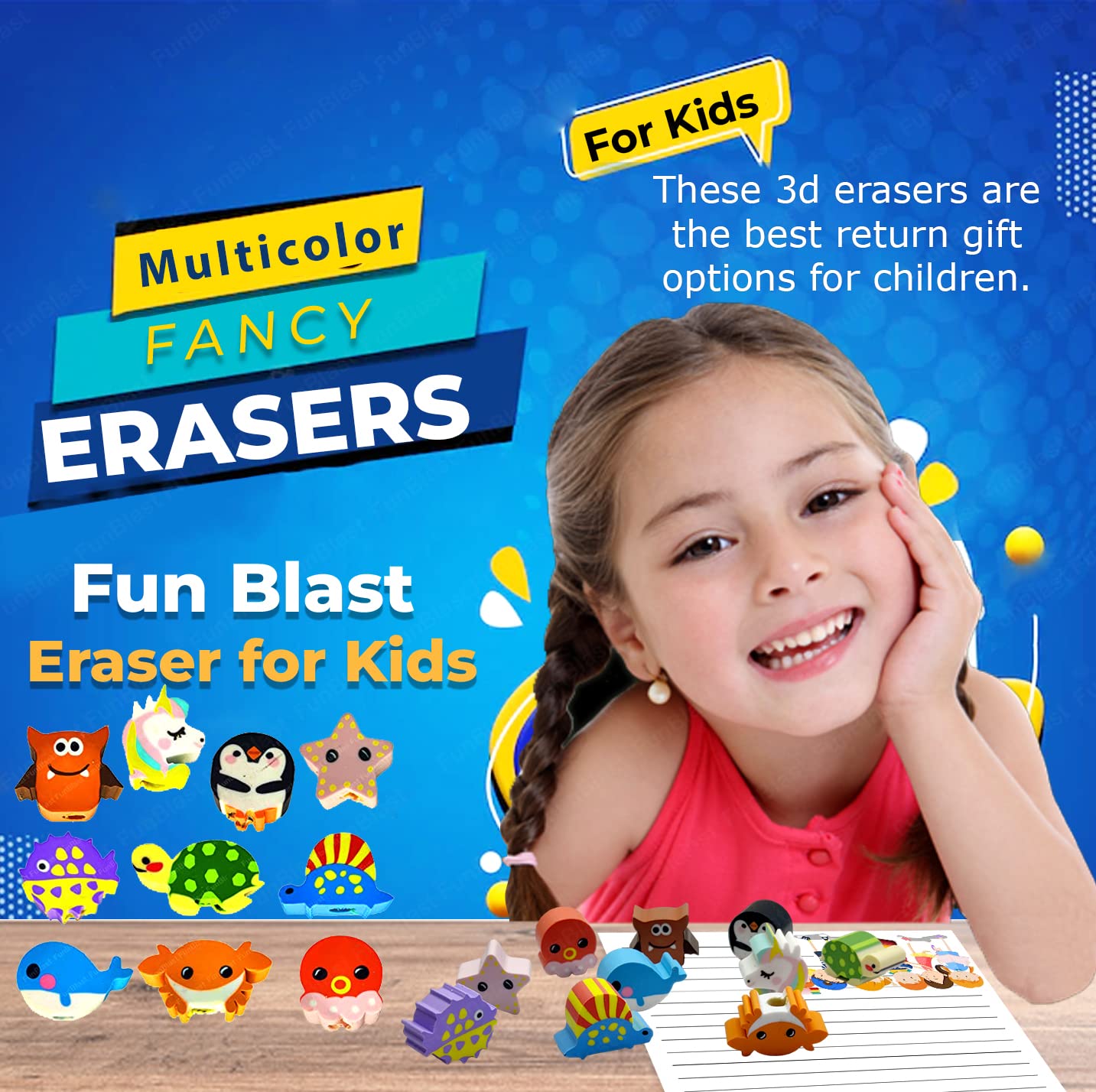 Eraser for Kids - Kawaii Erasers for Kids, School Stationery Set for Kids, Fancy Eraser, Rubber Eraser for Kids Boys Girls, Erasers for Return Gift - 10 Pcs