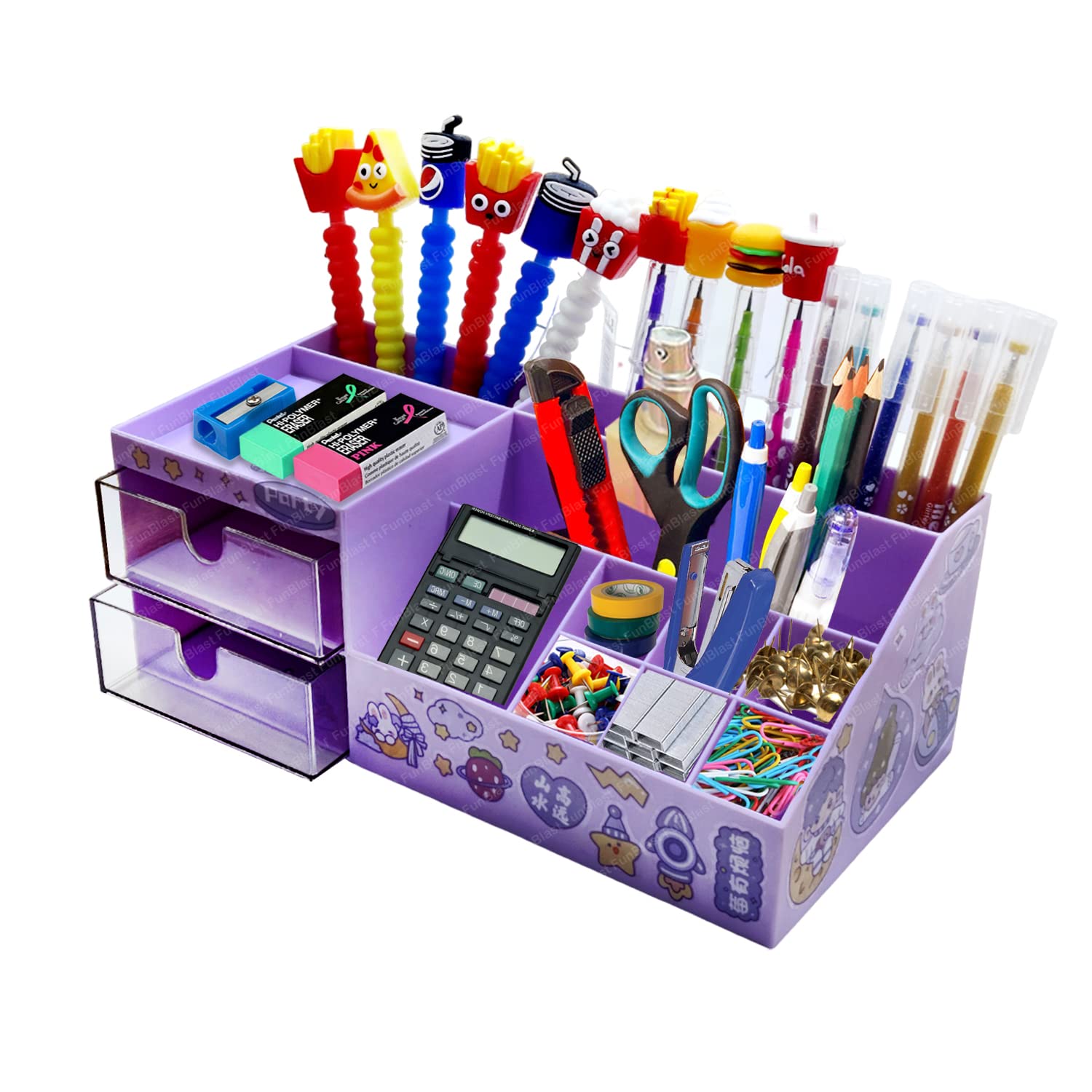 Desk Storage Organizer - Table Pen Holder, Stylish, Stationery Organizer Box with DIY Stickers, Pen Holder for Office, Desktop organizer (acrylonitrile butadiene styrene, PP)