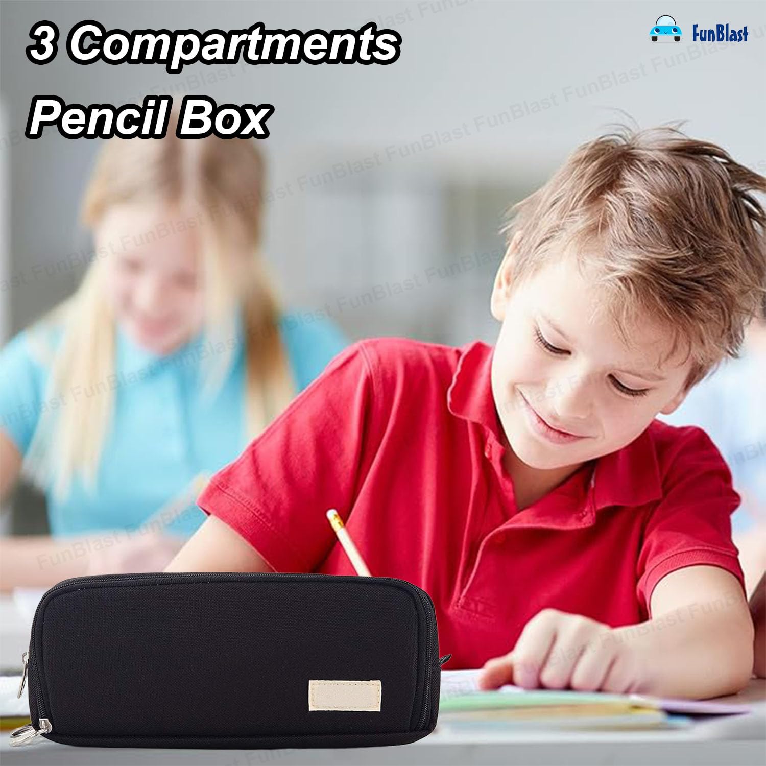 Multi-Compartment Stationery Organizer Pouch for Kids (Black)
