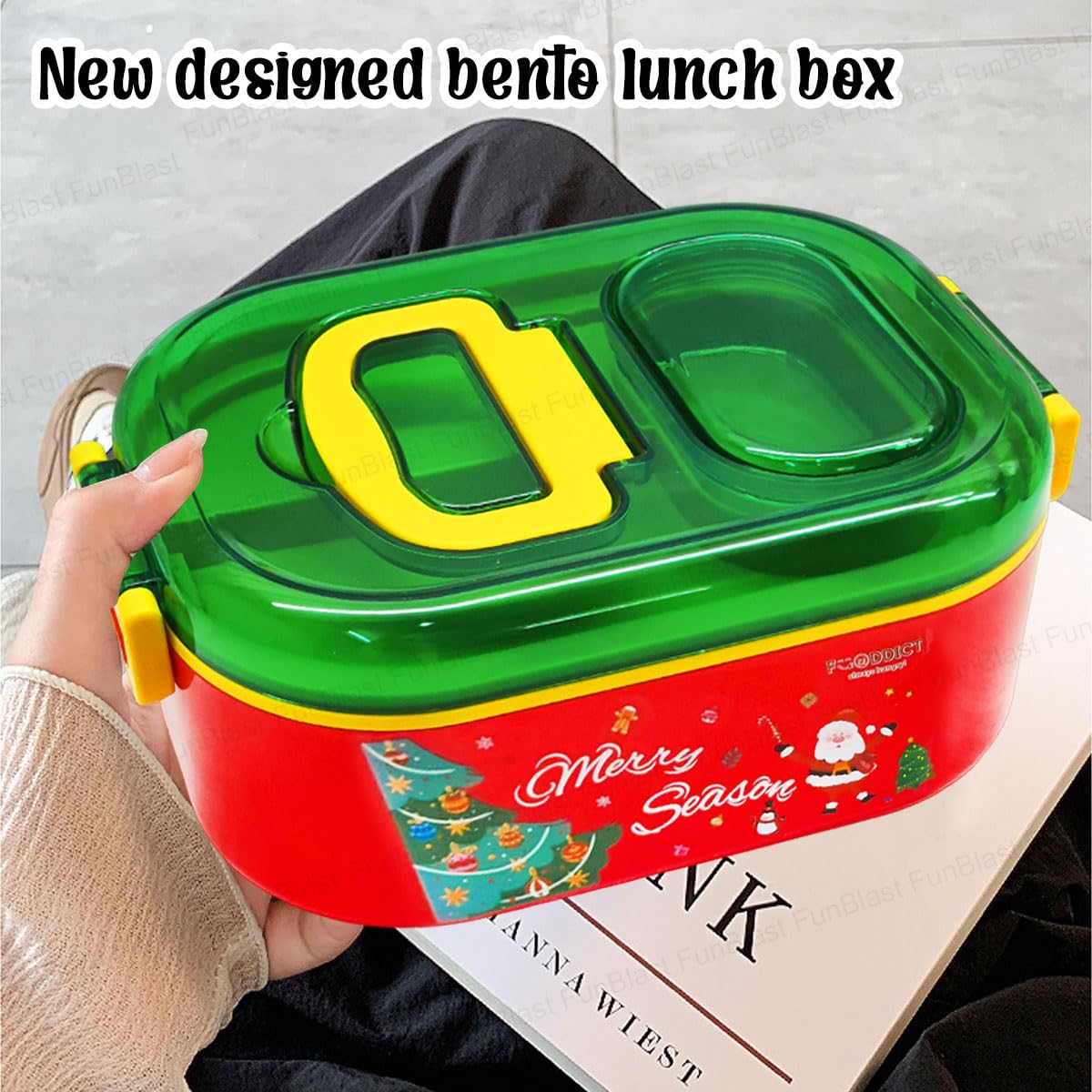 Christmas Theme Lunch Box with Spoon and Christmas Tree Key Ring, Lunch Box for School Kids, SS304 Lunch Box, Tiffin Box for School, Insulated Lunch Box