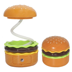 Table Lamp - Burger Design Desk Light for Kids & Adults, Rechargeable Desk Lamp with Pen Holder & Sharpener, Study Desk Light