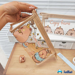 Transparent PVC Pouch with Zipper Closure for Girls (Random Design)