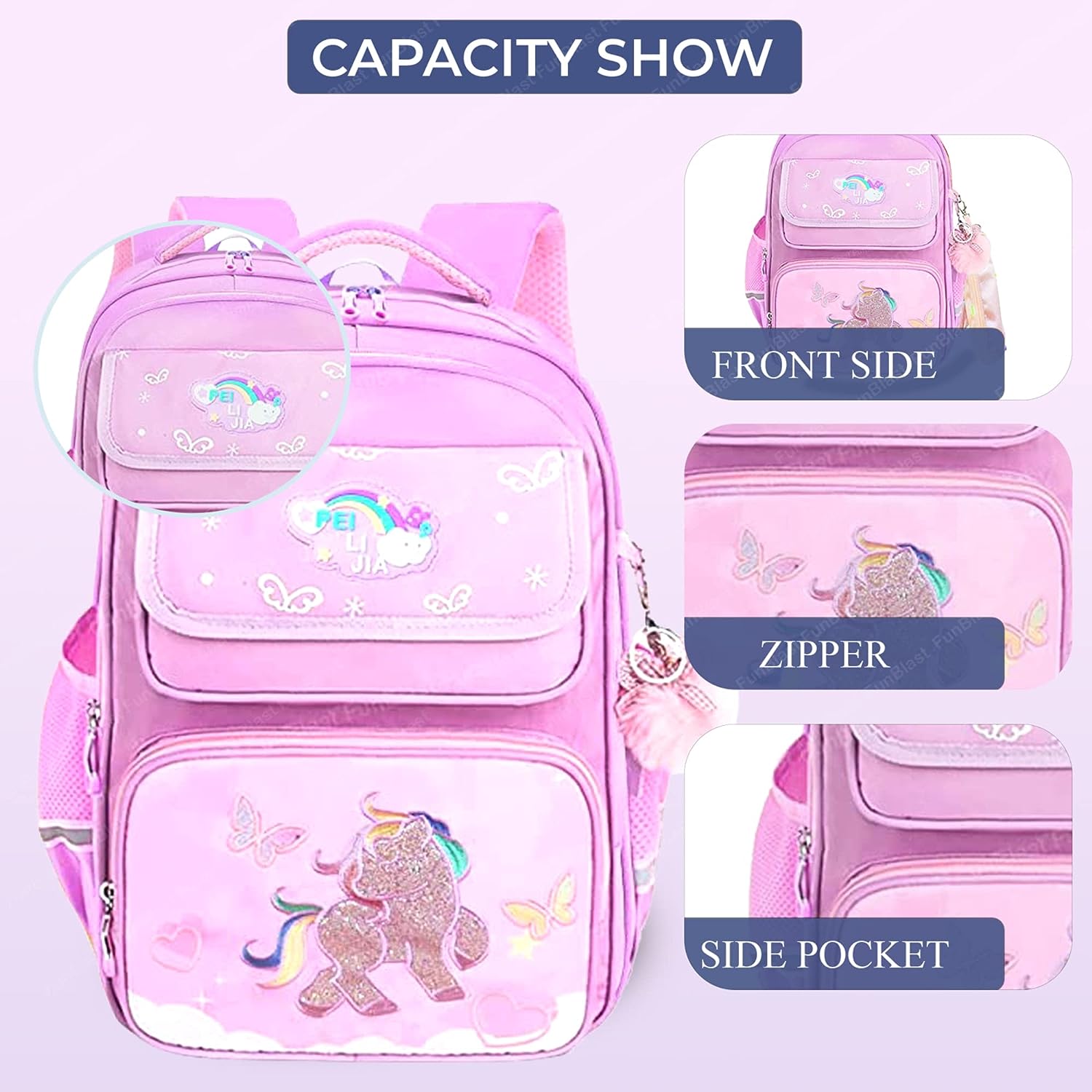 Unicorn Backpack for Children - School Bag for Student, Orthopedic School Bags, Lightweight Large Capacity Bag for Boys Girls Kids, Travel Bag, Picnic Bag (39 X 31 X 20 CM)