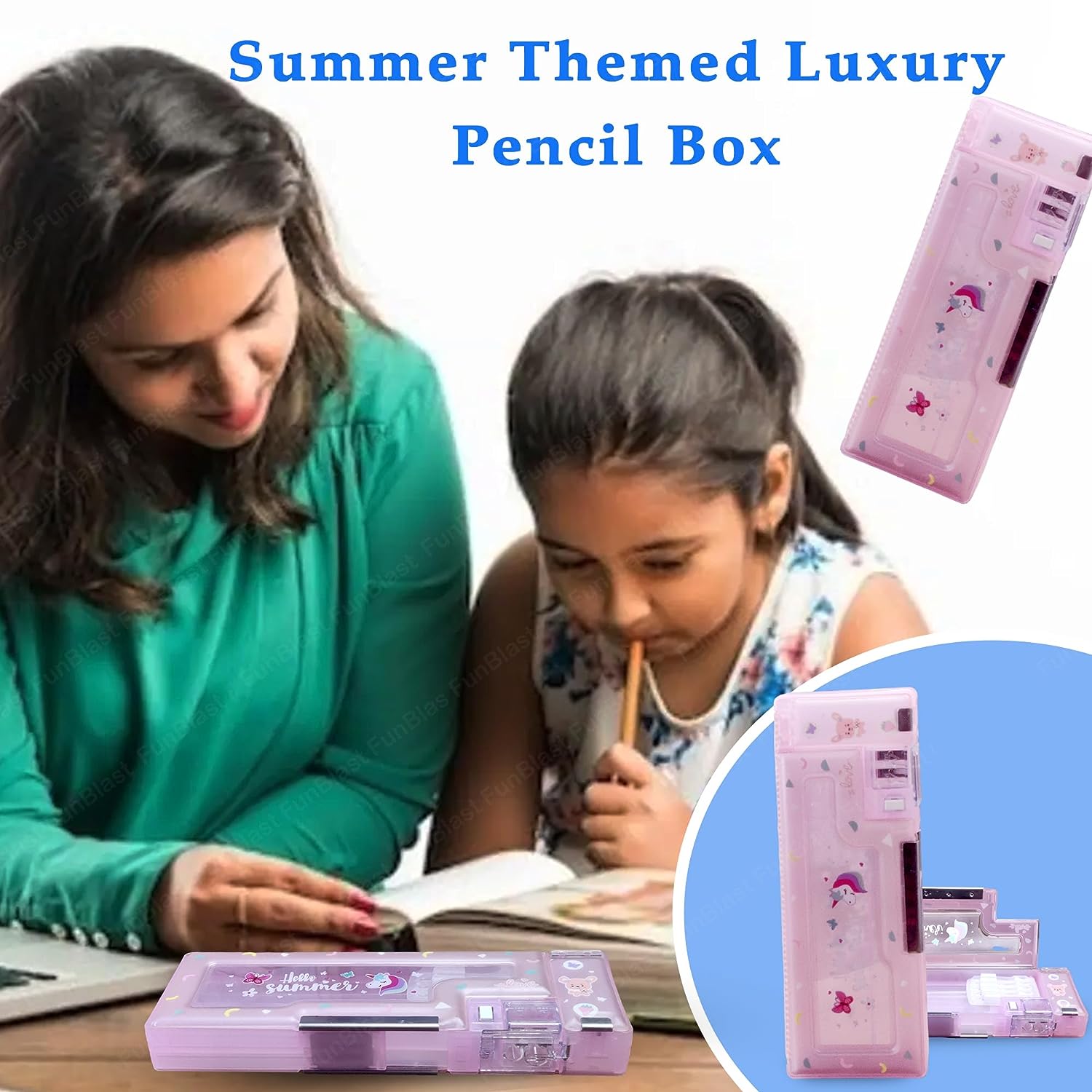 Magnetic Pencil Case with Sharpener – Hello Summer Themed Luxury Pencil Box for Kids – Stationary Organizer Pencil Box for Girls