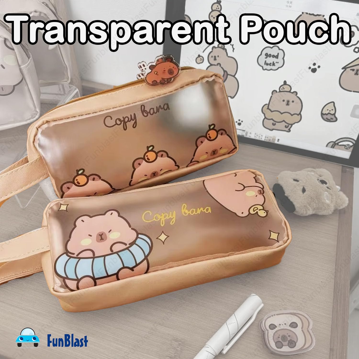 Transparent PVC Pouch with Zipper Closure for Girls (Random Design)