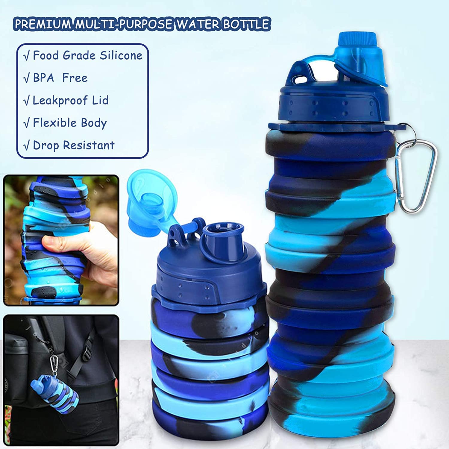 Silicone Sipper Bottle for Kids - Expandable Sipper Water Bottle for Home, Office, Gym, Trekking, Fancy Stylish Water Bottle Girls, Boys – 500 ML