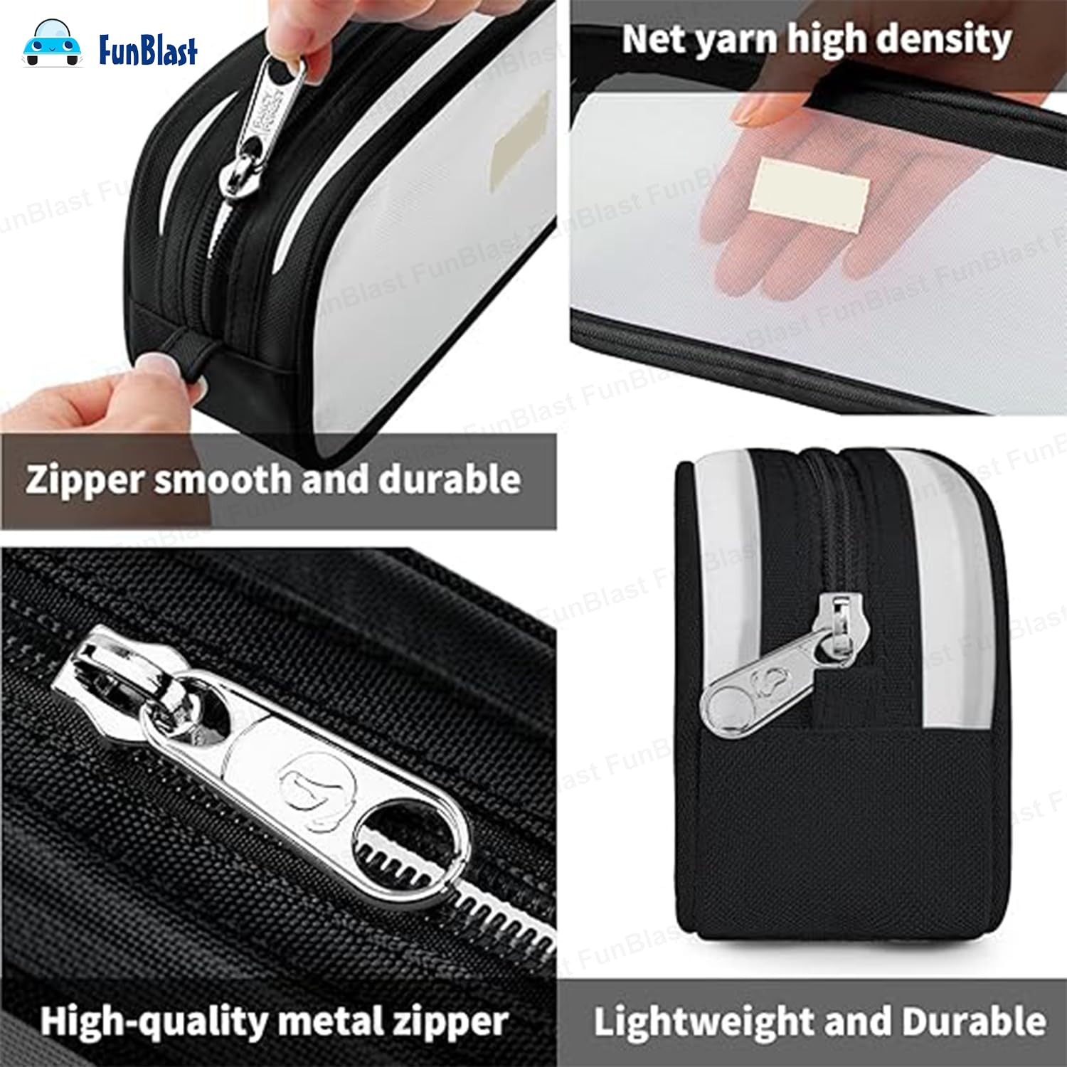 Transparent Pencil Pouch with Zipper Closure for Students (Black)