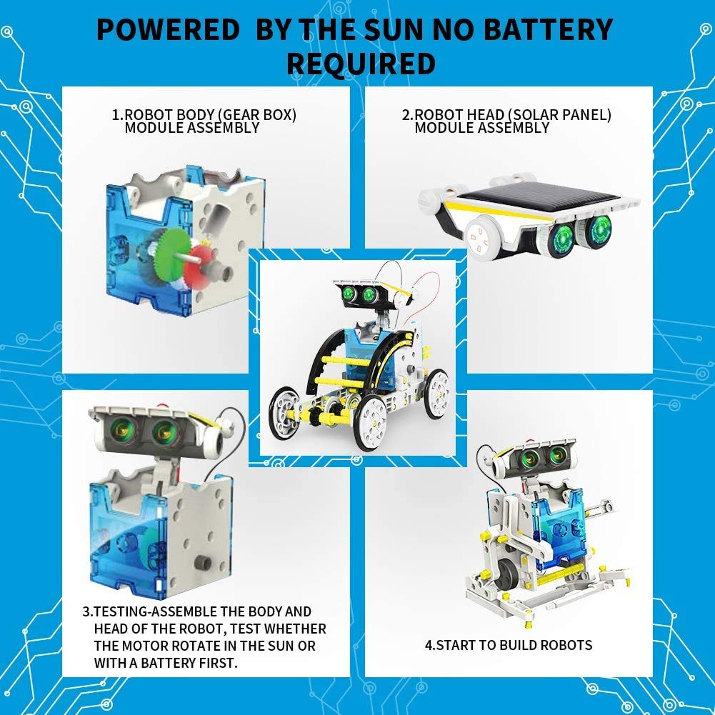 Solar Robot Kit - 13 in 1 Learning Educational Kids Station, Robot Toy Game DIY Toys for Boys, Girls