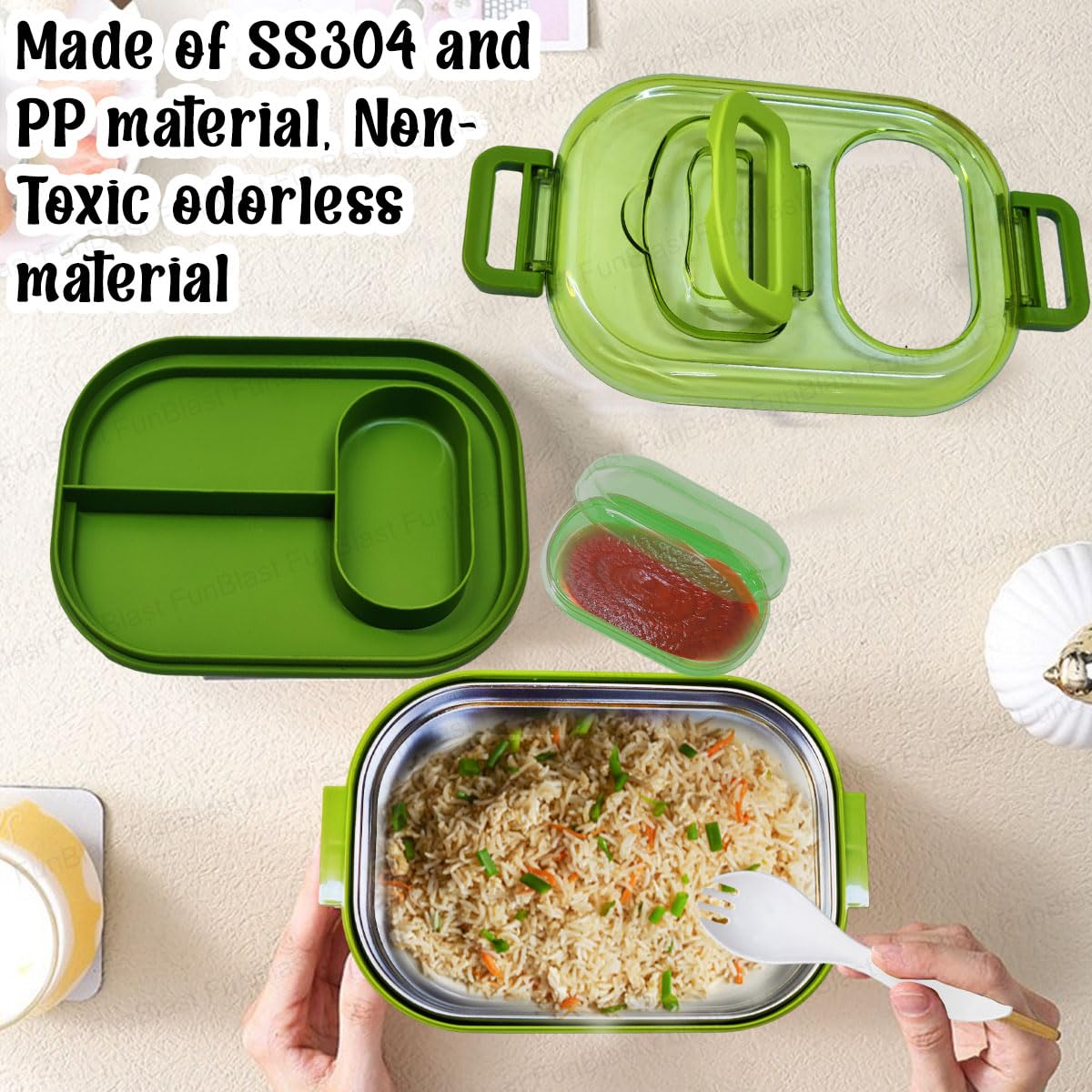 Dinosaur Theme Lunch Box for Kids, Tiffin Box with Spoon and 10 Color Ball Pen, Lunch Box for School Kids, SS304 Lunch Box, Air-Tight Lunch Box