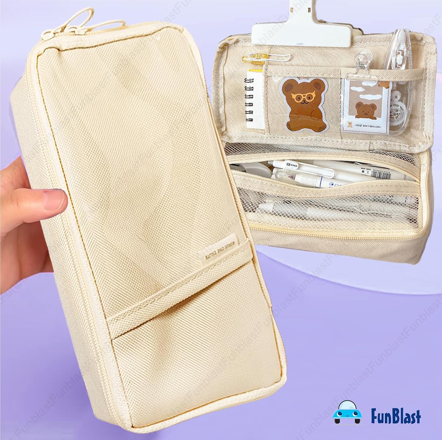 Multipurpose Zipper Pencil Pouch for Kids & Adults  (Beige)