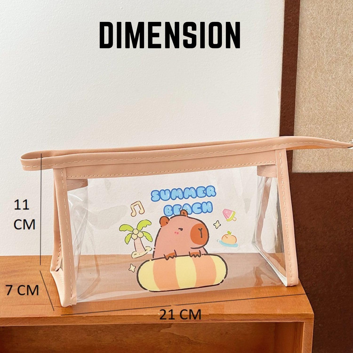 Transparent PVC Pouch with Zipper Closure for Girls (Random Design)