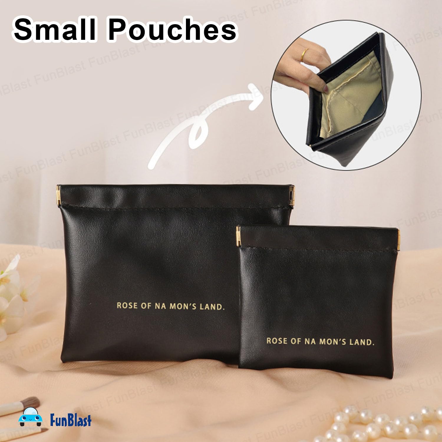 3 Pcs Mini Multipurpose Makeup Pouch for Girls & Women (Black)