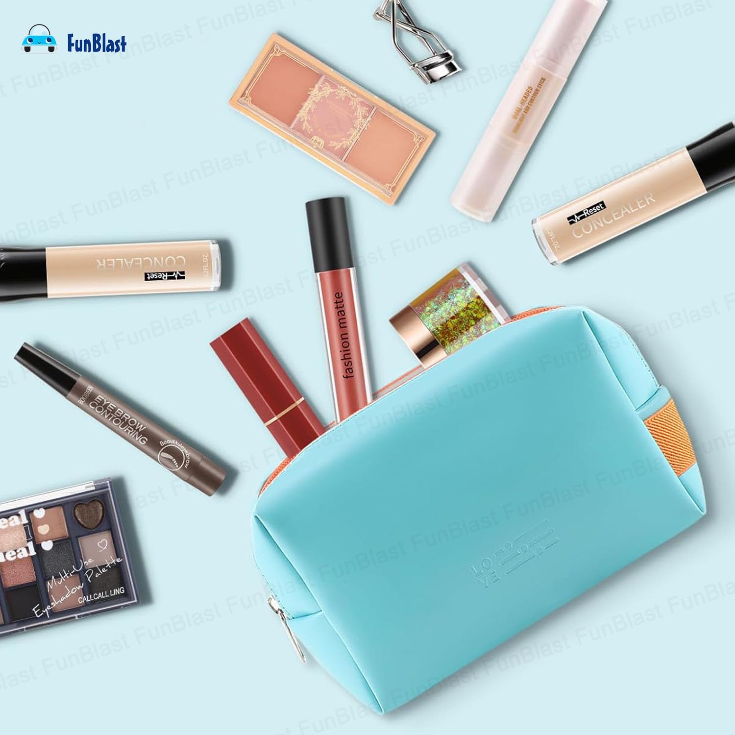 Multipurpose Cosmetic Pouch with Zipper Lock for Girls & Women (Sky Blue)