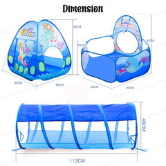 Ocean Theme 3 in 1 Kids Tent with Tunnel, Ball Pool Tunnel Tent House for Kids, Ball Pit Play House Theme for Boys Girls, Babies and Toddlers Indoor& Outdoor (Balls Not Included)