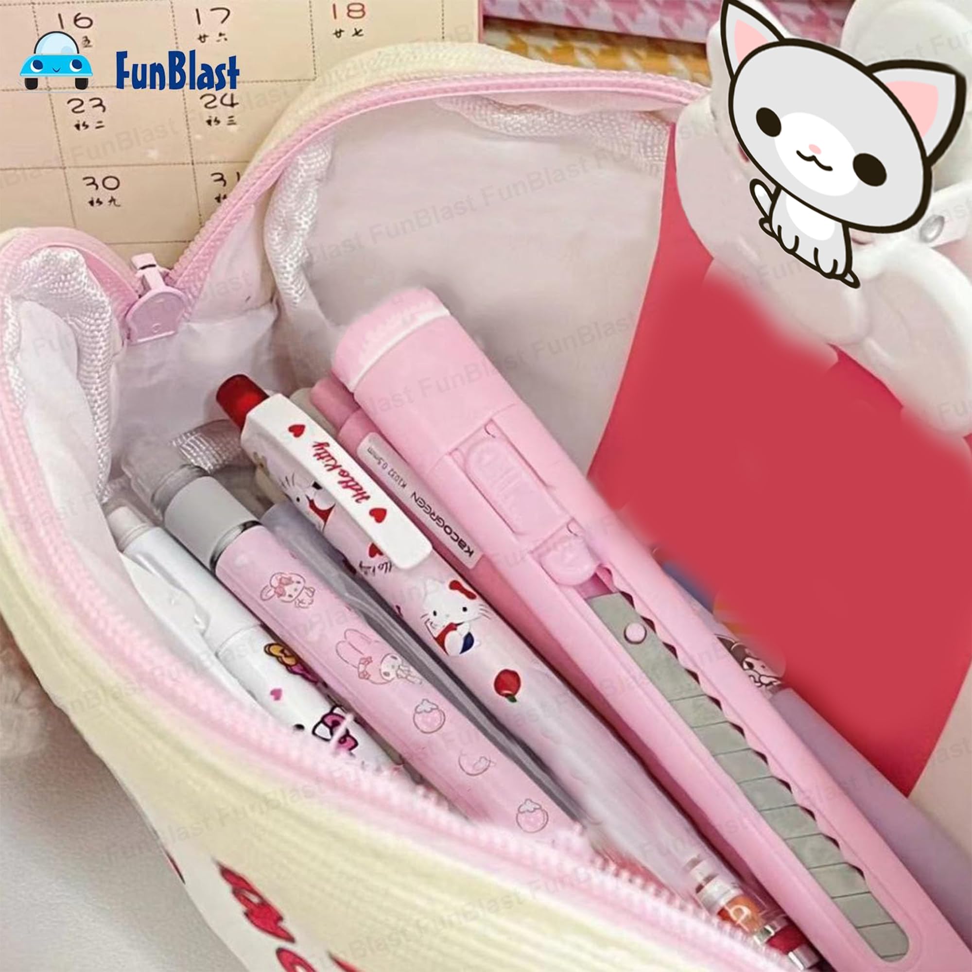 Cartoon Design Multipurpose Zipper Pouch for Kids (Pink)