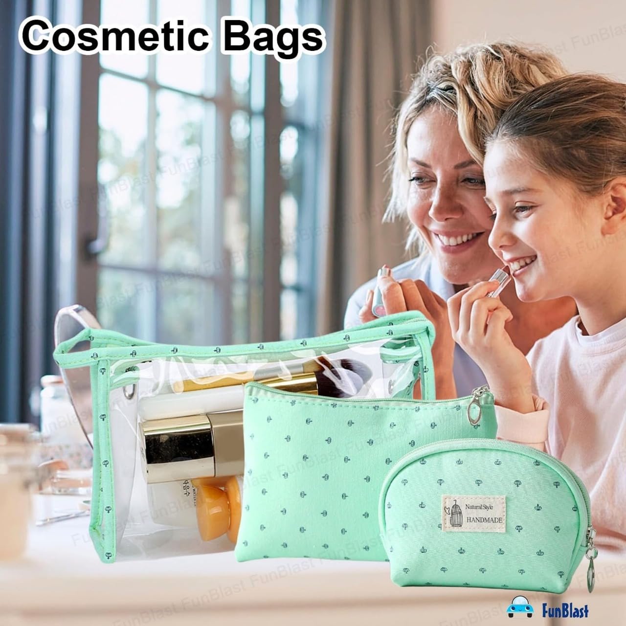 3 Pcs Cosmetic Pouch Makeup Pouch with Zipper Lock (Light Blue)