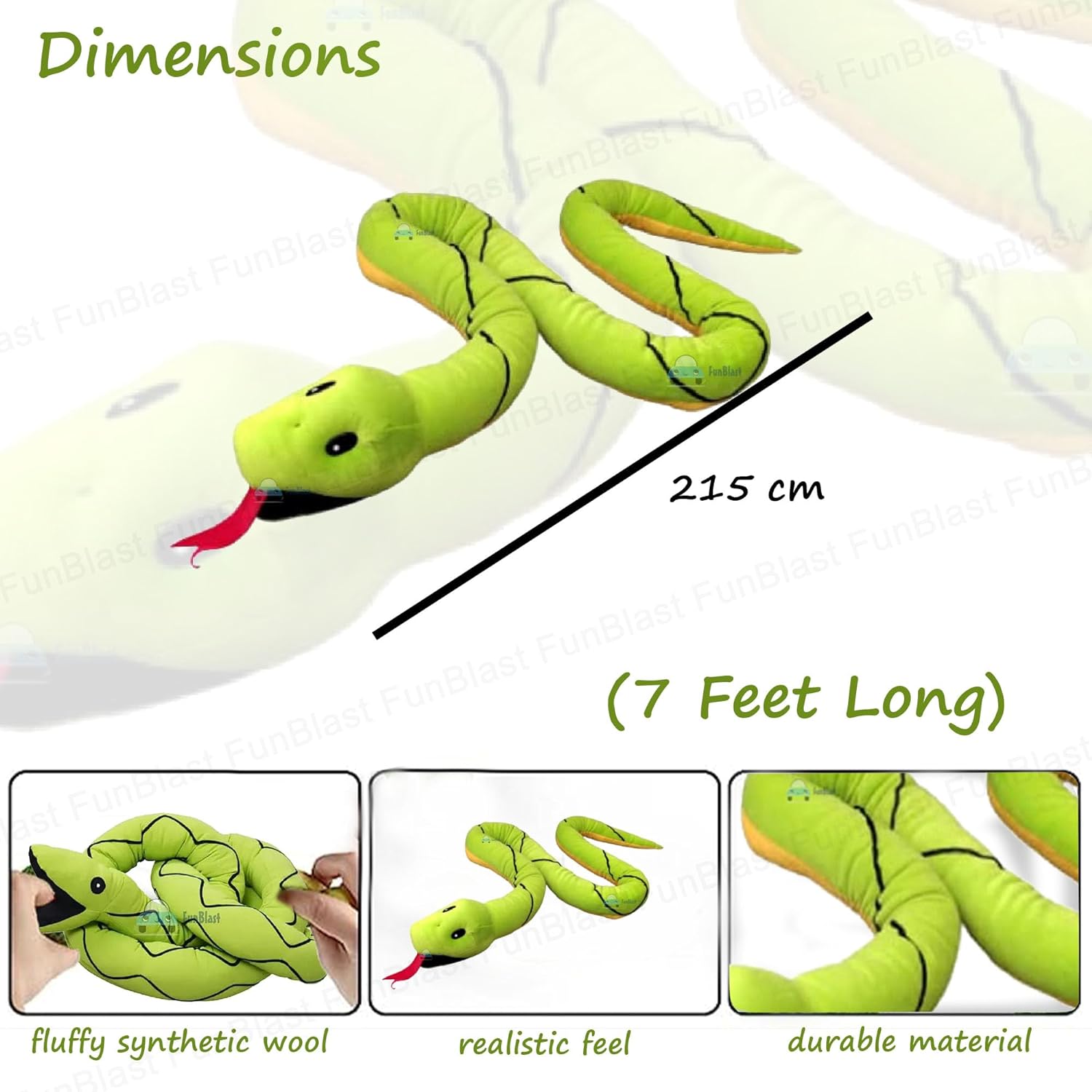 Jumbo Snake Soft Toys - Plush Animal Figure Toys for Kids Boys and Girls/Best Gift Soft Toy, Home Decoration Soft Toy, Stuffed Snake Toy (7 Feet Long)