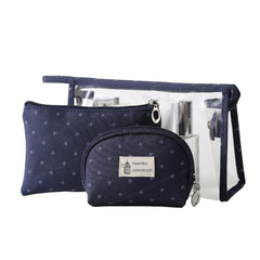 3 Pcs Cosmetic Makeup Pouch with Zipper Lock for Women (Blue)