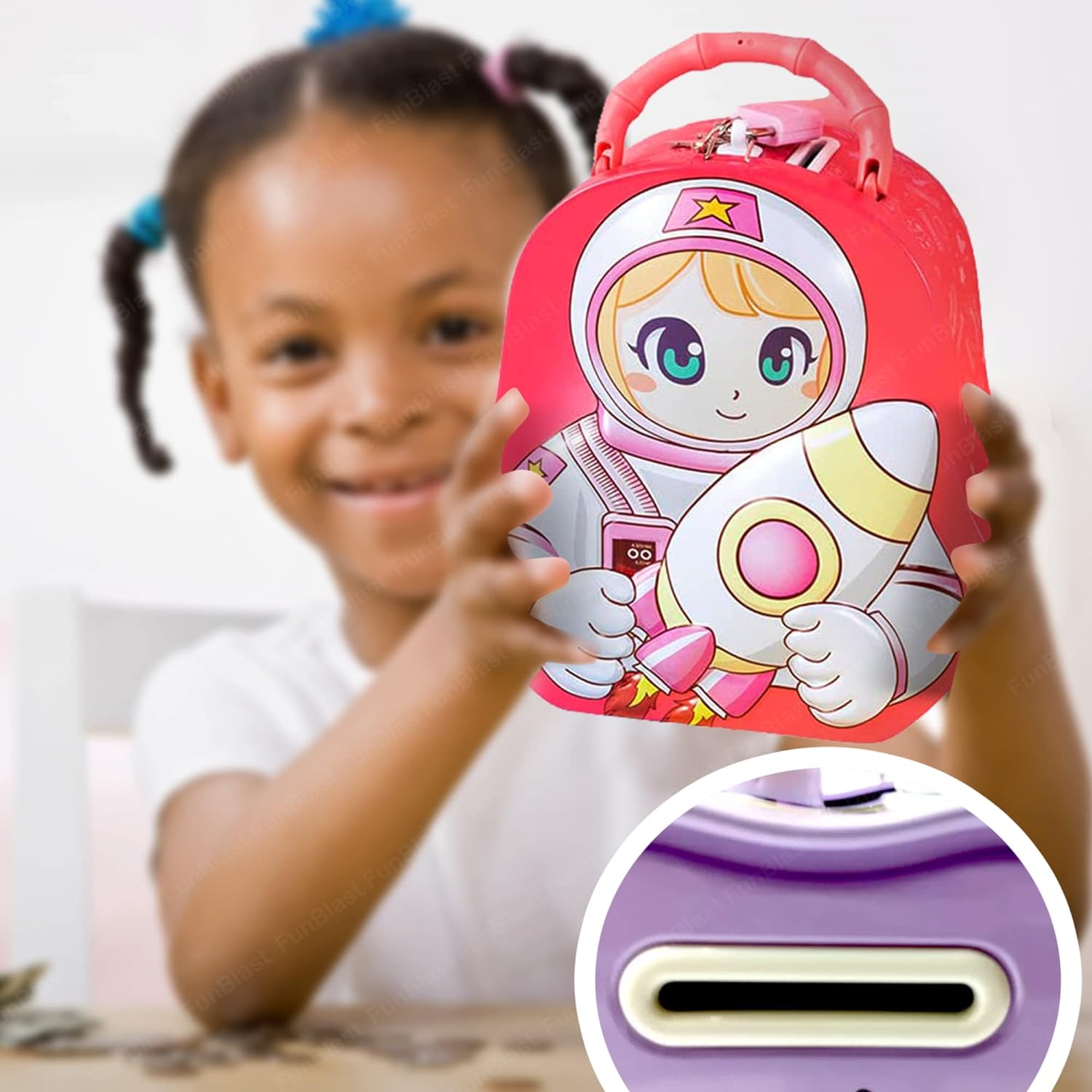 Piggy Bank for Kids – Space Theme Coin Box, Coin Bank with Lock and Key, Metal Coin Box for Kids, Money Bank, Coin Box for Girls