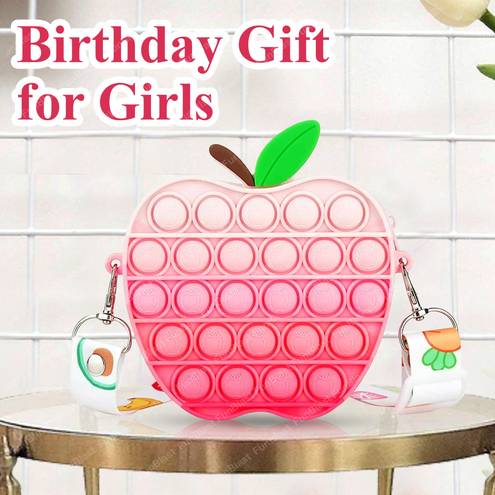 Pop It Sling Bag –Apple Shape Pop It Cross Body Bag for Kids, Pop It Purse for Girls, Birthday Gift for Girls