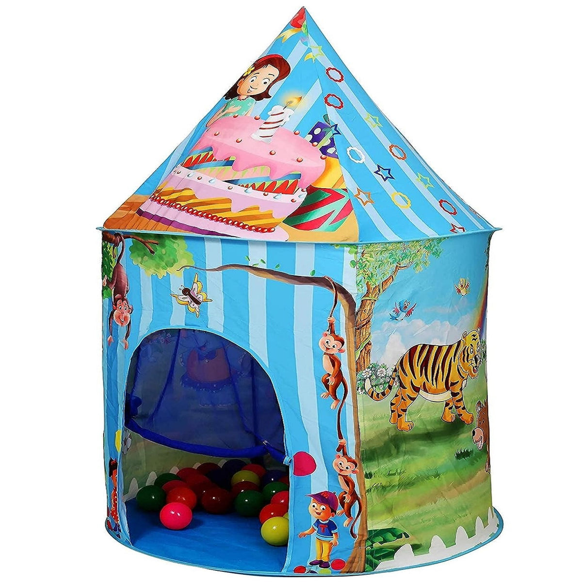 Portable and Foldable Hexagon Polyester Tent House for Kids – Jungle Castle Playhouse Ball Pool Tent with 15 Balls for Children Indoor and Outdoor Play Tent for 3+ Years Kids