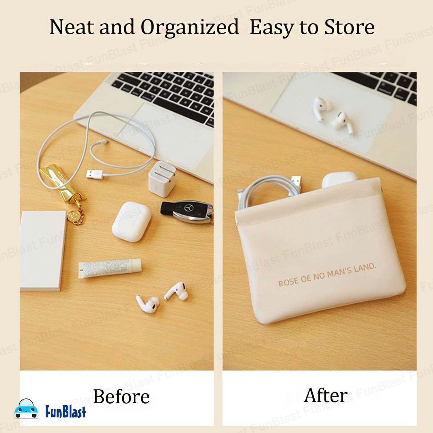 3 Pcs Mini Multipurpose Makeup Pouch for Girls & Women (Cream)