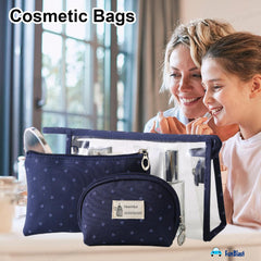 3 Pcs Cosmetic Makeup Pouch with Zipper Lock for Women (Blue)