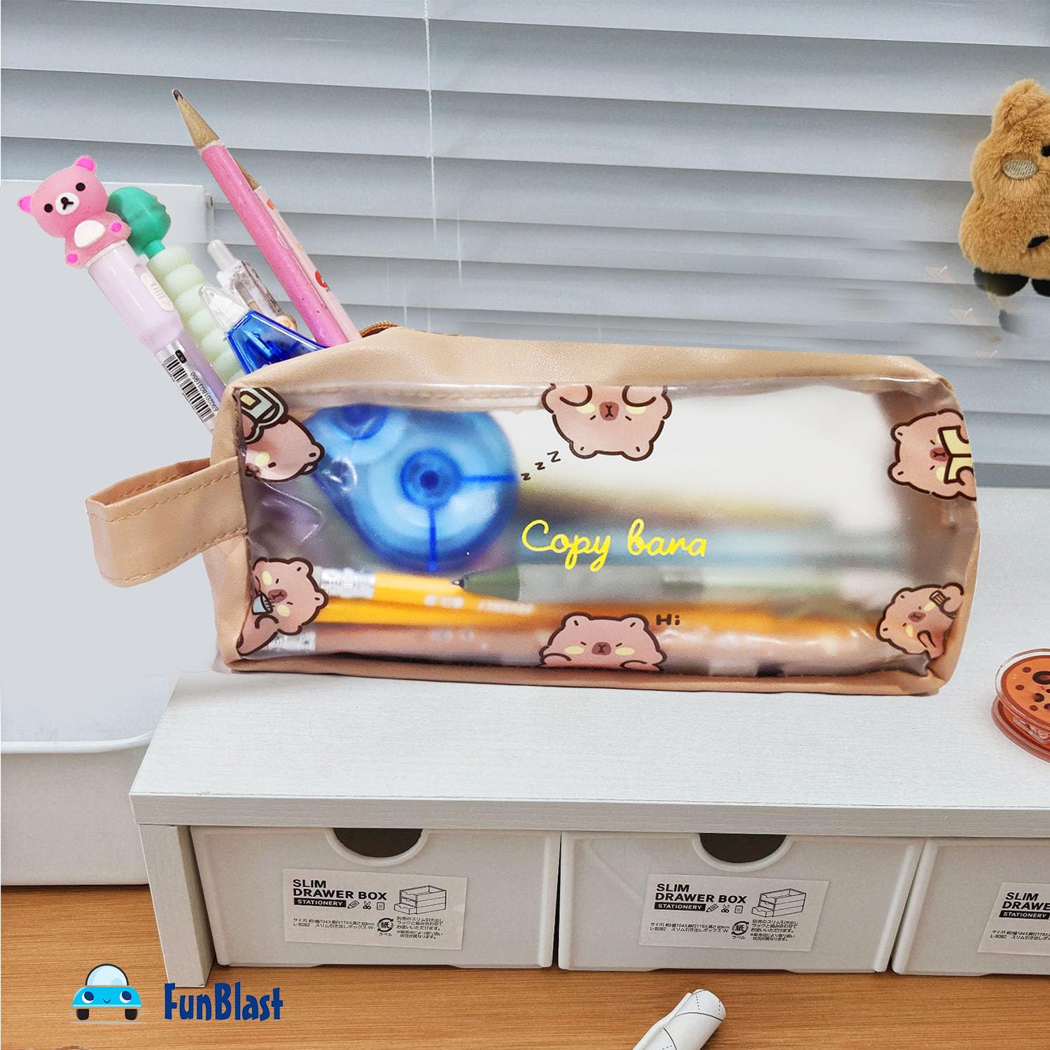 Transparent PVC Pouch with Zipper Closure for Girls (Random Design)