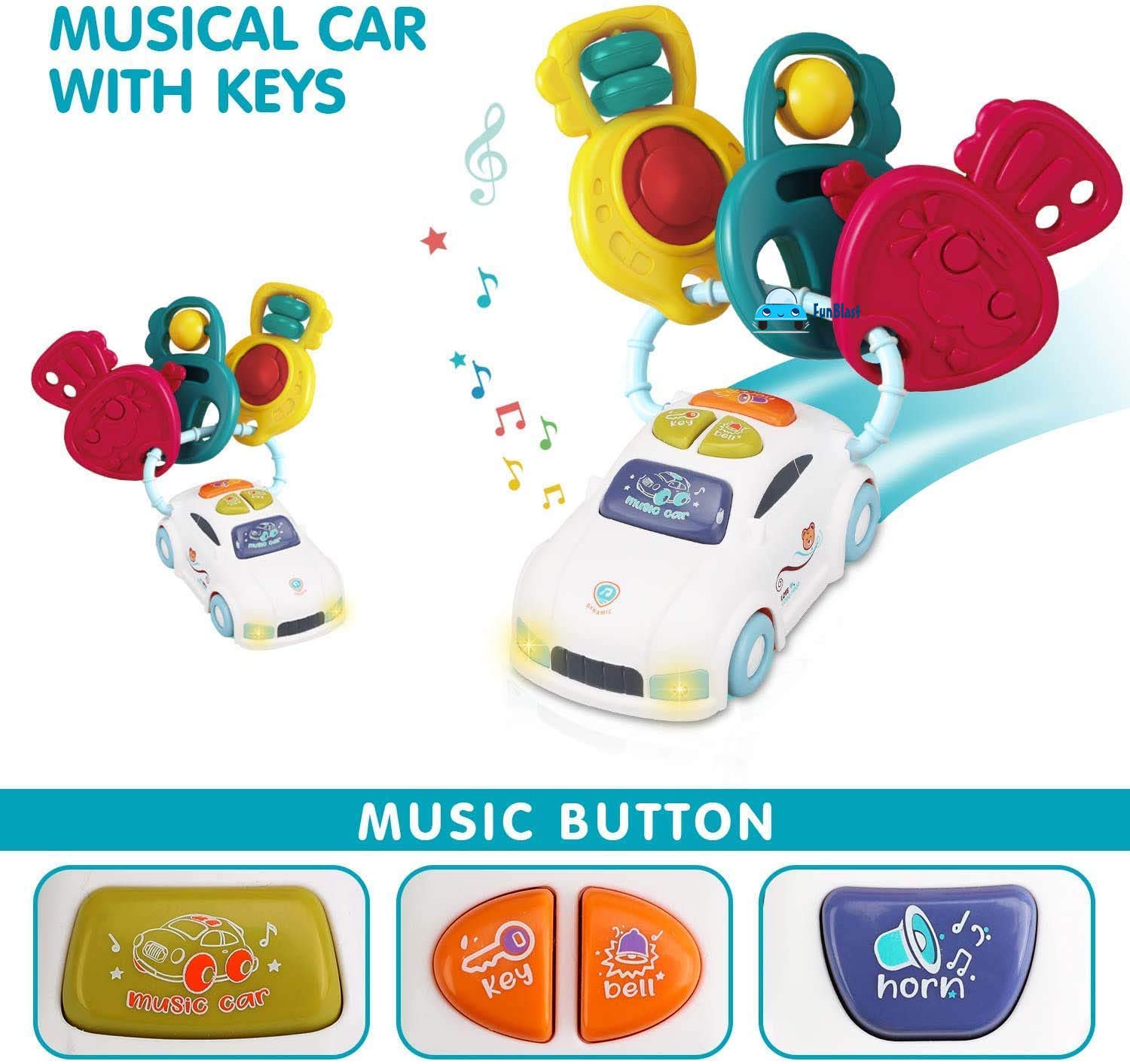 Musical Car with Keys Rattle Toy for Baby Toy Car with Colorful Keys and Sound Toy for Babies - Random Color-1 Unit