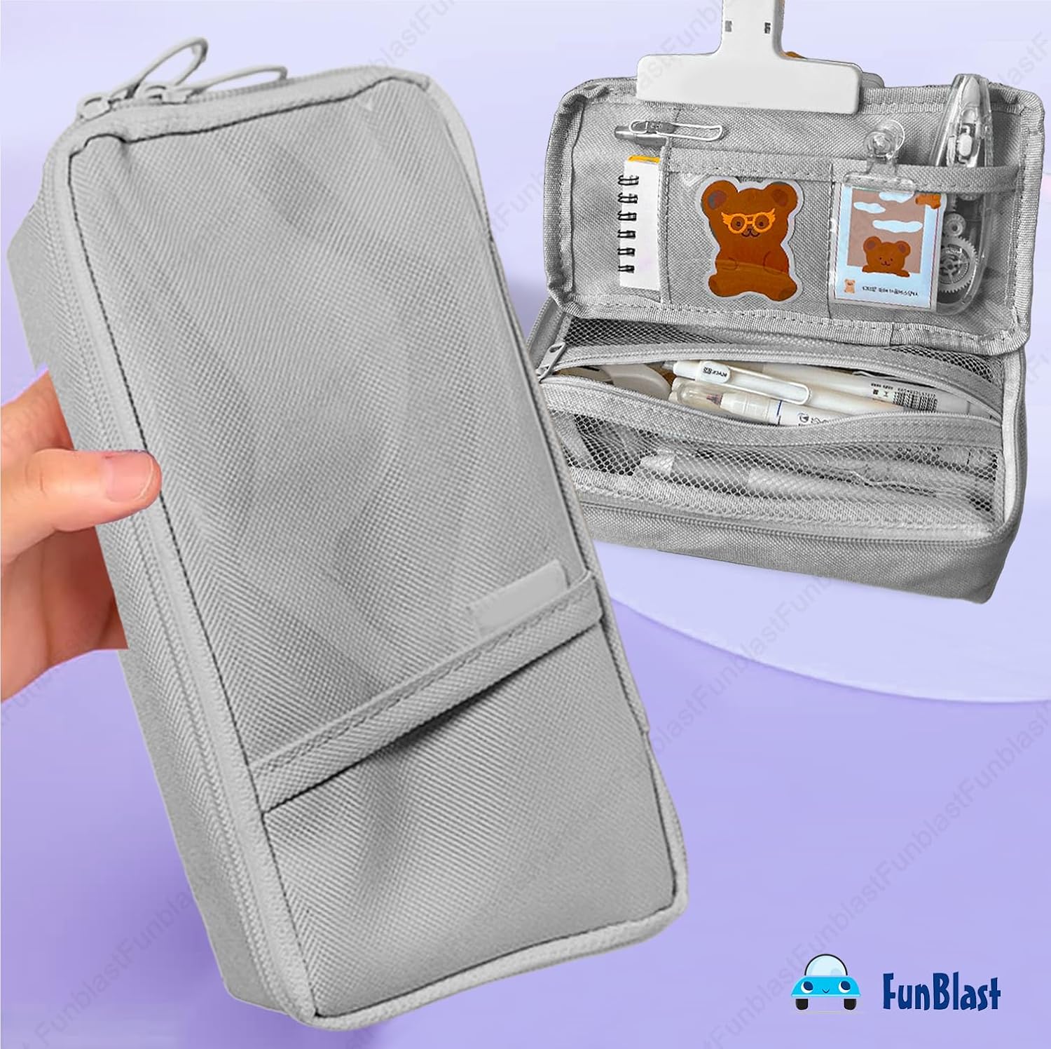 Multipurpose Zipper Pencil Pouch for Kids & Adults  (Grey)