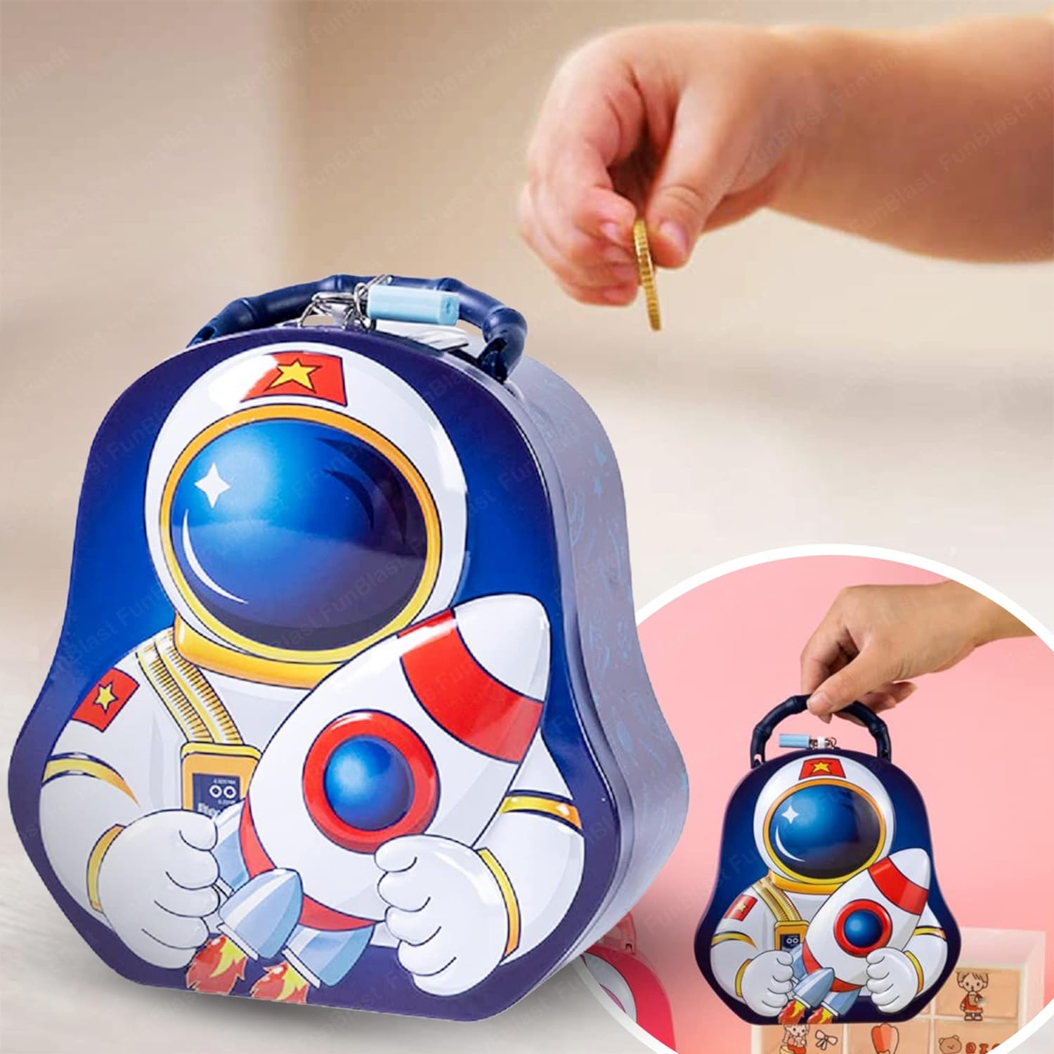 Piggy Bank for Kids – Space Theme Coin Box, Coin Bank with Lock and Key, Metal Coin Box for Kids, Money Bank, Coin Box for Girls